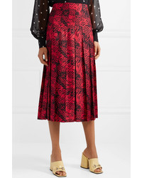 Gucci Pleated Printed Silk Twill Midi Skirt