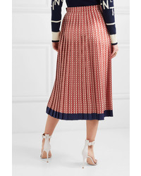 Valentino Pleated Printed Silk Twill Midi Skirt