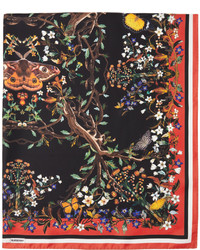Burberry Black Red Silk Floral Print Scarf