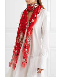 Alexander McQueen Frayed Printed Silk And Modal Blend Scarf Red