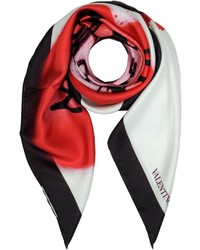Valentino Lamour Foulard Ivory And Red Silk Print Square Scarf