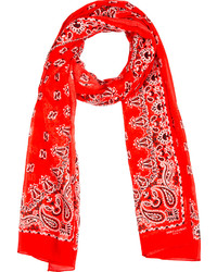 Saint Laurent Red Paisley Silk Cashmere Scarf