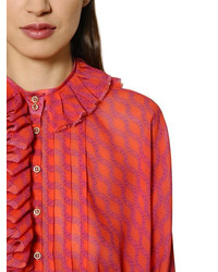 Trussardi Logo Print Ruffled Silk Georgette Shirt