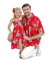Hawaii Hangover Matching Father Daughter Hawaiian Luau Cruise Outfit Shirt Dress Hibiscus Red