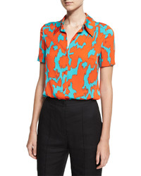 Diane von Furstenberg Short Sleeve Collared Cossier Print Shirt