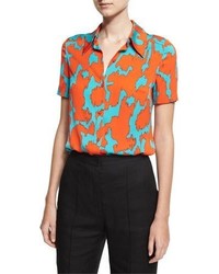 Diane von Furstenberg Short Sleeve Collared Cossier Print Shirt