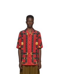 Red Print Silk Short Sleeve Shirt