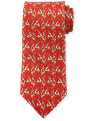 Salvatore Ferragamo Reindeer Print Silk Tie Red