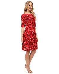Anne Klein Printed Twill Elbow Sleeve Fit And Flare Dress