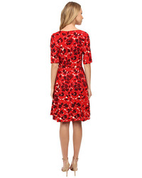 Anne Klein Printed Twill Elbow Sleeve Fit And Flare Dress