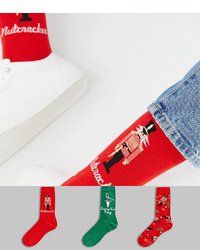 ASOS DESIGN Christmas Socks With Nutcracker Design 3 Pack In Gift Box