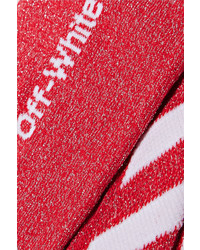 Off-White Metallic Intarsia Cotton Blend Socks Red