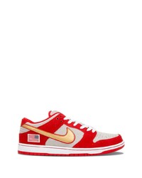 Red Print Suede Low Top Sneakers