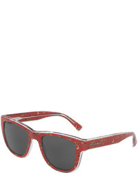 Dolce & Gabbana Square Monochromatic Bird Print Sunglasses Red