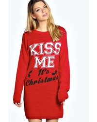 Boohoo Georgia Kiss Me Its Christmas Knit Jumper Dress