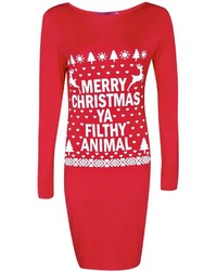 Boohoo Emma Filthy Animal Christmas Bodycon Dress