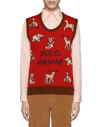Gucci Hawaii Animal Jacquard Wool Cotton Sweater Vest