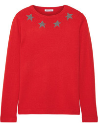 Bella Freud Star Spangle Metallic Intarsia Cashmere Blend Sweater Red