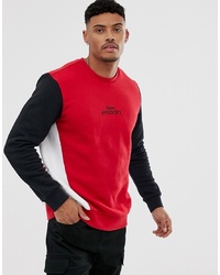 Bershka Colour Block Sweatshirt In Red With Chest Print