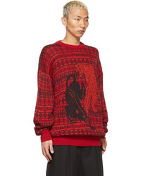 LU'U DAN Red Black Knitted Tiger Jacquard Sweatshirt