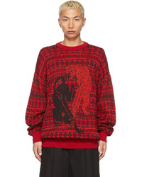 LU'U DAN Red Black Knitted Tiger Jacquard Sweatshirt