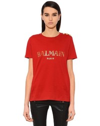 Balmain Logo Printed Cotton Jersey T Shirt