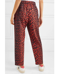 Ganni Bijou Leopard Print Cotton Twill Tapered Pants