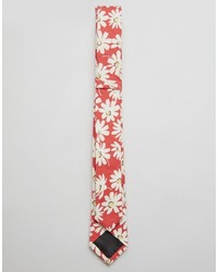 Asos Brand Tie In Flower Print In Red