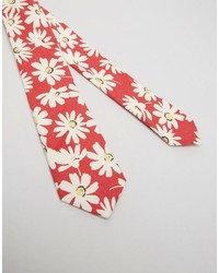 Asos Brand Tie In Flower Print In Red
