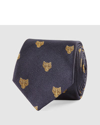 Gucci Silk Tie With Feline Heads