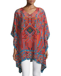 Tolani Camille V Neck Printed Easy Long Tunic Rust