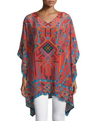 Tolani Camille V Neck Printed Easy Long Tunic Rust Plus Size
