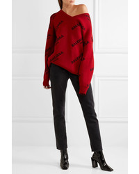 Balenciaga Intarsia Wool Blend Sweater Red