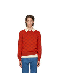 Gucci Red And Brown Jacquard Gg Sweater