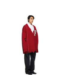Raf Simons Red Oversized Destroyed F Sweater