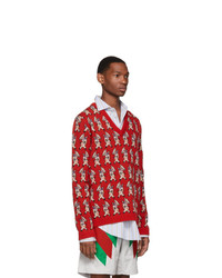 Gucci Red Wool Pig V Neck Sweater