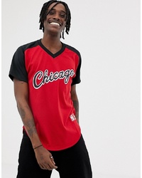 Mitchell & Ness Chicago Bulls Mesh V Neck T Shirt In Red