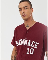 Mennace Oversized Baseball Shirt In Burgundy
