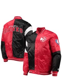 STARTE R Blackred Atlanta Hawks 75th Anniversary Leader Color Block Satin Full Snap Jacket At Nordstrom