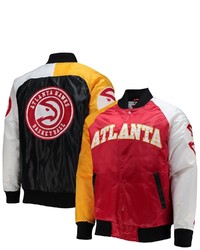 STARTE R Redyellowwhite Atlanta Hawks Tricolor Remix Raglan Full Snap Jacket