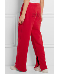 Off-White Off Split Hem Printed Cotton Jersey Track Pants Red