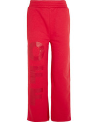Off-White Off Split Hem Printed Cotton Jersey Track Pants Red