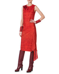 Akris Sleeveless Printed Asymmetric Panel Dress Red