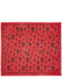Alexander McQueen Red Romantic Weeds And Skull Pashmina Scarf