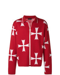 Red Print Zip Sweater