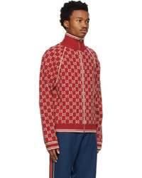 Gucci Red Wool Gg Jacquard Bomber Sweater