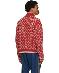 Gucci Red Wool Gg Jacquard Bomber Sweater