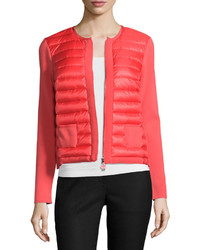 Moncler Puffer Knit Combo Cardigan Coral