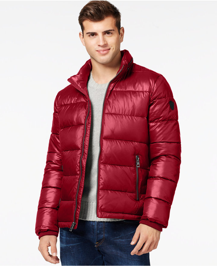 GUESS Basic Puffer Jacket, $225 | Macy's | Lookastic