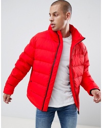 Hugo Biron Down Puffer Jacket With Taped Sleeve And Chest Logo In Red